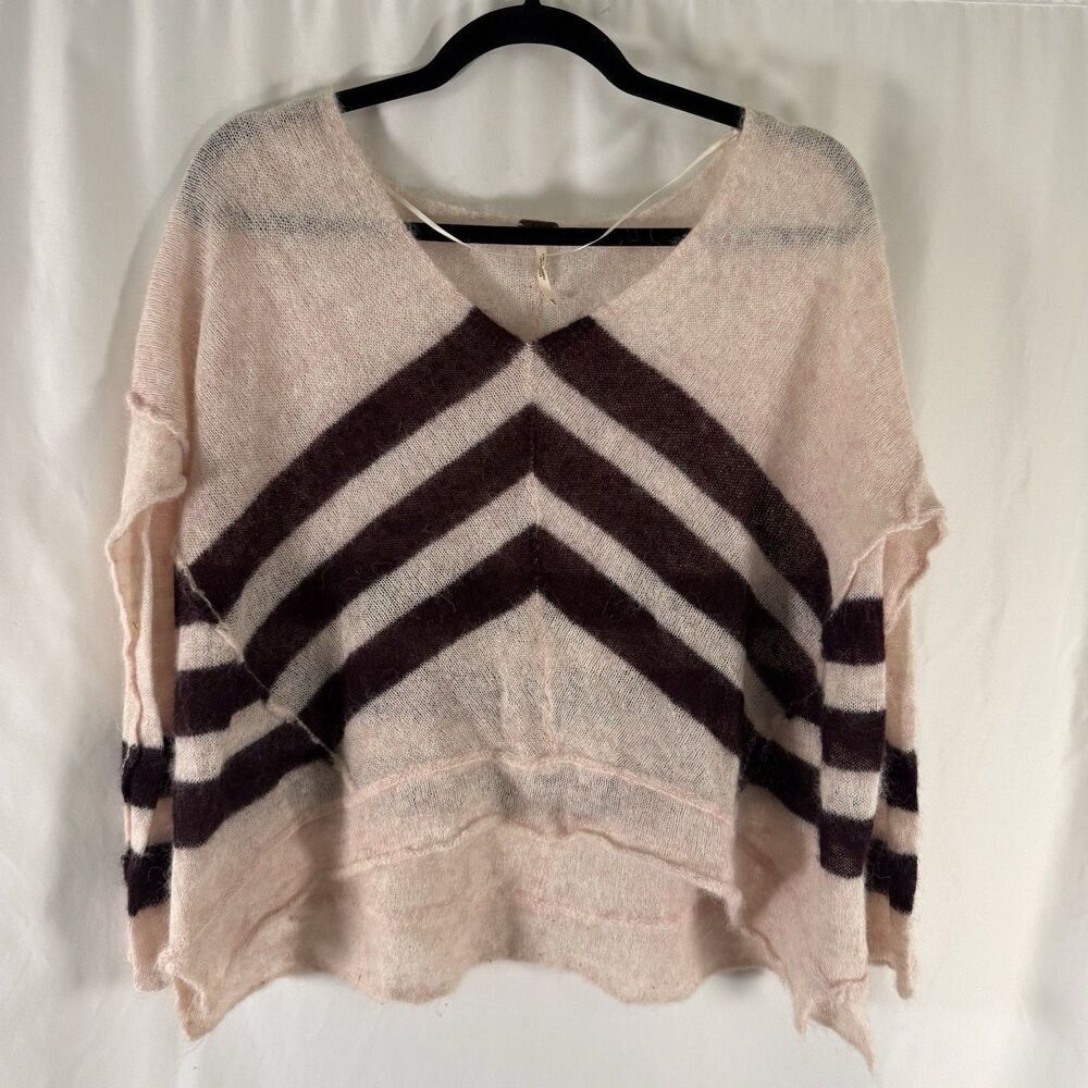Free People Alpaca Blend Sweater Women's XS Open Knit Striped V-Neck Cropped